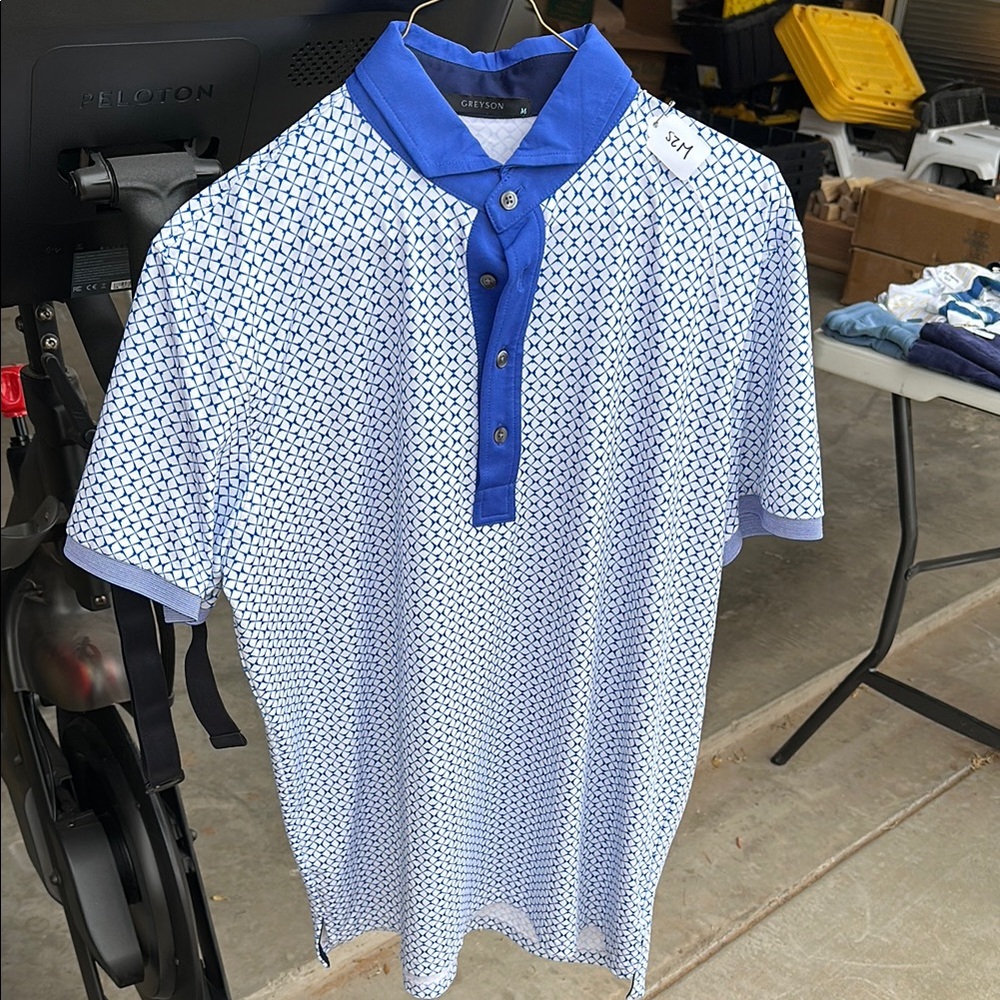 Greyson Blue and White Polo Shirt